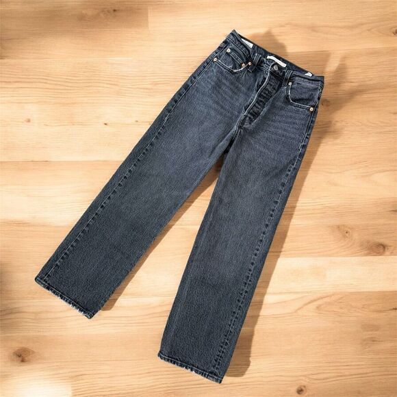 Levi’s Ribcage Black Grey Straight 26” Button Fly Denim Jeans - Picture 1 of 10